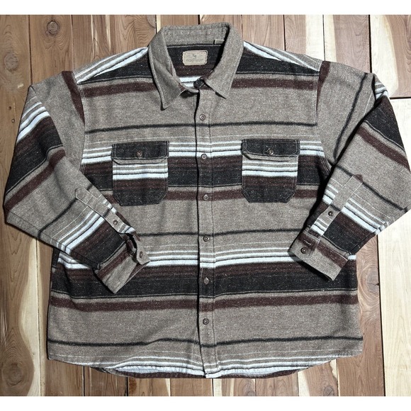 Red Head Ranch Mens Fleece Long Sleeve Button Size 2XL Brown Stripe Wool Blend - Picture 1 of 12